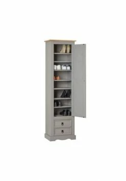 IDIMEX Schuhschrank TEQUILA, Kiefer Massiv, Mit 2 Schubladen Und 8 Fächer, Mexiko TEQUILA Grau/ Braun