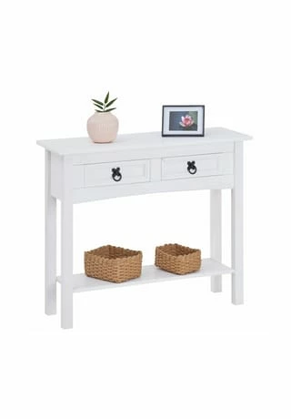 CARO-Möbel Konsolentisch Kiefer Massiv Mit 2 Schubladen, Mexico Möbel RURAL Weiß 1 CARO-Möbel Konsolentisch Kiefer Massiv Mit 2 Schubladen, Mexico Möbel RURAL Weiß
