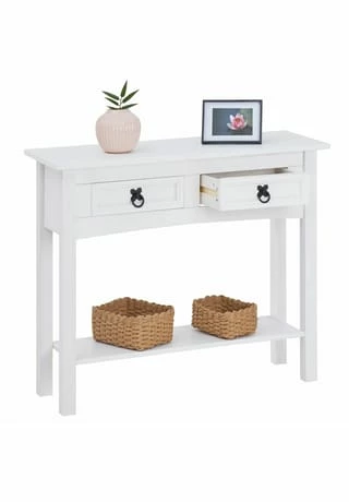 CARO-Möbel Konsolentisch Kiefer Massiv Mit 2 Schubladen, Mexico Möbel RURAL Weiß 3 CARO-Möbel Konsolentisch Kiefer Massiv Mit 2 Schubladen, Mexico Möbel RURAL Weiß – Bild 3