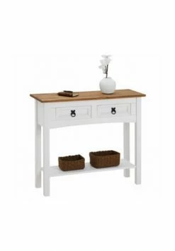 CARO-Möbel Konsolentisch Kiefer Massiv Mit 2 Schubladen, Mexiko Möbel CAMPO Weiß/braun
