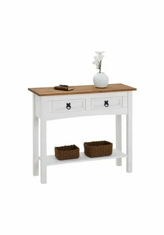 CARO-Möbel Konsolentisch Kiefer Massiv Mit 2 Schubladen, Mexiko Möbel CAMPO Weiß/braun 1 CARO-Möbel Konsolentisch Kiefer Massiv Mit 2 Schubladen, Mexiko Möbel CAMPO Weiß/braun