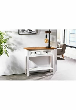 CARO-Möbel Konsolentisch Kiefer Massiv Mit 2 Schubladen, Mexiko Möbel CAMPO Weiß/braun 2 CARO-Möbel Konsolentisch Kiefer Massiv Mit 2 Schubladen, Mexiko Möbel CAMPO Weiß/braun – Bild 2