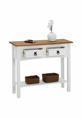 CARO-Möbel Konsolentisch Kiefer Massiv Mit 2 Schubladen, Mexiko Möbel CAMPO Weiß/braun 3 CARO-Möbel Konsolentisch Kiefer Massiv Mit 2 Schubladen, Mexiko Möbel CAMPO Weiß/braun – Bild 3