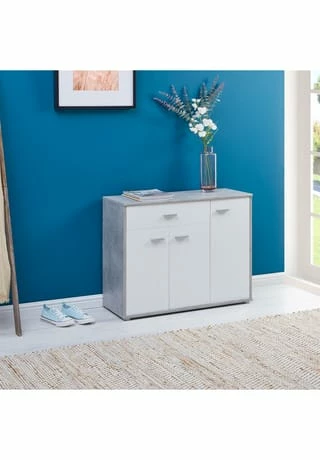 CARO-Möbel Schuhschrank 1 Schublade, 3 Türen DEUSTO Betonoptik/weiß 2 CARO-Möbel Schuhschrank 1 Schublade, 3 Türen DEUSTO Betonoptik/weiß – Bild 2