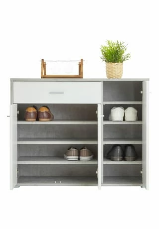 CARO-Möbel Schuhschrank 1 Schublade, 3 Türen DEUSTO Betonoptik/weiß 4 CARO-Möbel Schuhschrank 1 Schublade, 3 Türen DEUSTO Betonoptik/weiß – Bild 4