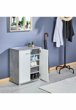 CARO-Möbel Schuhschrank 2 Türen In Verschiedenen Farben LENNIS Betonoptik/ Weiß 2 CARO-Möbel Schuhschrank 2 Türen In Verschiedenen Farben LENNIS Betonoptik/ Weiß – Bild 2