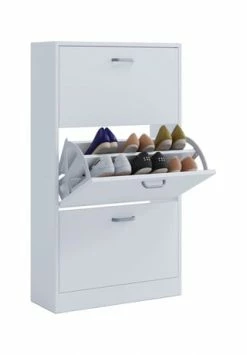 VCM. - My Home Holz Regal Kipper Schuhregal Schuhschrank Schuhkipper 3 Klappen Sipos L Weiß