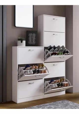 VCM. - My Home Holz Regal Kipper Schuhregal Schuhschrank Schuhkipper 3 Klappen Sipos L Weiß 2 VCM. - My Home Holz Regal Kipper Schuhregal Schuhschrank Schuhkipper 3 Klappen Sipos L Weiß – Bild 2