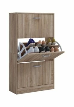 VCM. - My Home Holz Regal Kipper Schuhregal Schuhschrank Schuhkipper 3 Klappen Sipos L Sonoma-Eiche (Sägerau)