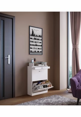 VCM. - My Home Holz Regal Kipper Schuhregal Schuhschrank Schuhkipper 2 Klappen Ablage Braso Weiß 4 VCM. - My Home Holz Regal Kipper Schuhregal Schuhschrank Schuhkipper 2 Klappen Ablage Braso Weiß – Bild 4