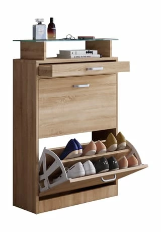 VCM. - My Home Holz Regal Kipper Schuhregal Schuhschrank Schuhkipper 2 Klappen Ablage Braso Sonoma-Eiche (Sägerau) 1 VCM. - My Home Holz Regal Kipper Schuhregal Schuhschrank Schuhkipper 2 Klappen Ablage Braso Sonoma-Eiche (Sägerau)