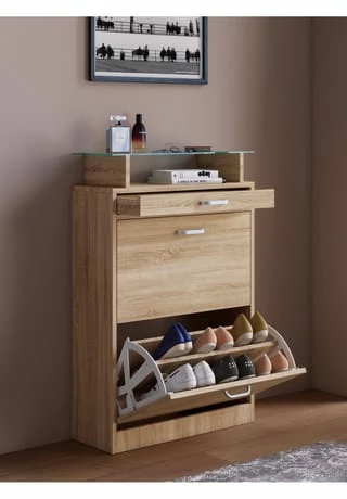 VCM. - My Home Holz Regal Kipper Schuhregal Schuhschrank Schuhkipper 2 Klappen Ablage Braso Sonoma-Eiche (Sägerau) 3 VCM. - My Home Holz Regal Kipper Schuhregal Schuhschrank Schuhkipper 2 Klappen Ablage Braso Sonoma-Eiche (Sägerau) – Bild 3