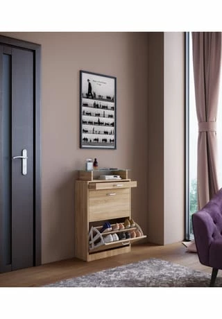 VCM. - My Home Holz Regal Kipper Schuhregal Schuhschrank Schuhkipper 2 Klappen Ablage Braso Sonoma-Eiche (Sägerau) 4 VCM. - My Home Holz Regal Kipper Schuhregal Schuhschrank Schuhkipper 2 Klappen Ablage Braso Sonoma-Eiche (Sägerau) – Bild 4