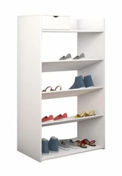 VCM. - My Home Holz Regal Dielenmöbel Schuhregal Schuhschrank Schublade 5 Fächer Fudal XL Weiß