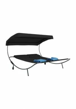 VCM. Doppelliege Gartenliege Zweier Sonnenliege Liegestuhl 2 Personen Dach Bindox Schwarz