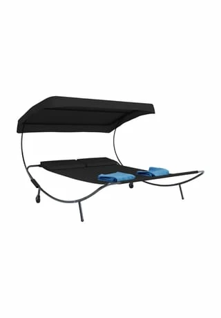 VCM. Doppelliege Gartenliege Zweier Sonnenliege Liegestuhl 2 Personen Dach Bindox Schwarz 1 VCM. Doppelliege Gartenliege Zweier Sonnenliege Liegestuhl 2 Personen Dach Bindox Schwarz