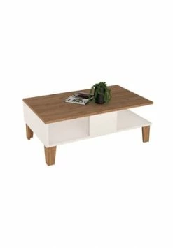 VCM. - My Home Holz Sofatisch Hoch Couchtisch Wohnzimmertisch Beistelltisch Ablage Dolda Weiß / Honig-Eiche