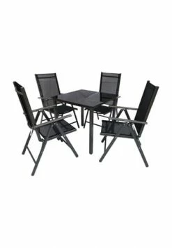 VCM. Set Gartenmöbel Alu Glas Gartenset Sitzgruppe Essgruppe Tisch Stühle 80 SW Tisch + 4 Stühle: Schwarz