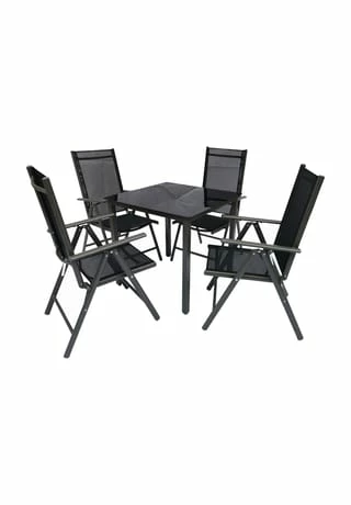 VCM. Set Gartenmöbel Alu Glas Gartenset Sitzgruppe Essgruppe Tisch Stühle 80 SW Tisch + 4 Stühle: Schwarz 1 VCM. Set Gartenmöbel Alu Glas Gartenset Sitzgruppe Essgruppe Tisch Stühle 80 SW Tisch + 4 Stühle: Schwarz