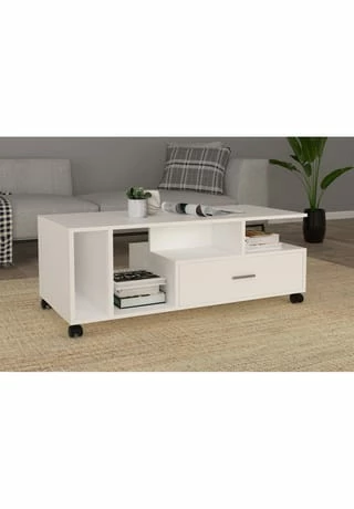 VCM. - My Home Holz Beistelltisch Couchtisch Sofatisch Wohnzimmertisch Rollen Schublade Silus Weiß 2 VCM. - My Home Holz Beistelltisch Couchtisch Sofatisch Wohnzimmertisch Rollen Schublade Silus Weiß – Bild 2