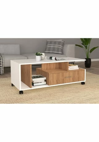 VCM. - My Home Holz Beistelltisch Couchtisch Sofatisch Wohnzimmertisch Rollen Schublade Silus Weiß / Honig-Eiche 2 VCM. - My Home Holz Beistelltisch Couchtisch Sofatisch Wohnzimmertisch Rollen Schublade Silus Weiß / Honig-Eiche – Bild 2