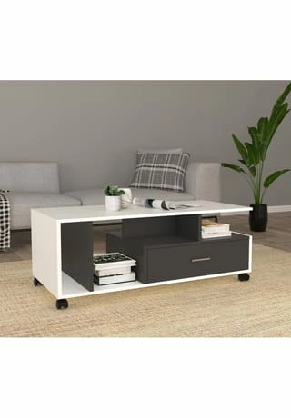 VCM. - My Home Holz Beistelltisch Couchtisch Sofatisch Wohnzimmertisch Rollen Schublade Silus Weiß / Anthrazit 2 VCM. - My Home Holz Beistelltisch Couchtisch Sofatisch Wohnzimmertisch Rollen Schublade Silus Weiß / Anthrazit – Bild 2