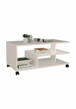 VCM. - My Home Holz Beistelltisch Couchtisch Sofatisch Wohnzimmertisch Rollen Rollbar Ralus Weiß