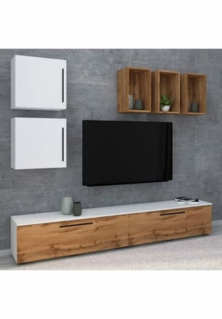 VCM. - My Media Holz TV Lowboard Möbel Fernsehschrank Tisch Konsole Fernsehtisch Arila S Weiß / Honig-Eiche 4 VCM. - My Media Holz TV Lowboard Möbel Fernsehschrank Tisch Konsole Fernsehtisch Arila S Weiß / Honig-Eiche – Bild 4