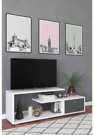 VCM. - My Media Holz TV Lowboard Fernsehschrank Konsole Fernsehtisch Fernseh Schublade Mazusa Weiß / Anthrazit 3 VCM. - My Media Holz TV Lowboard Fernsehschrank Konsole Fernsehtisch Fernseh Schublade Mazusa Weiß / Anthrazit – Bild 3