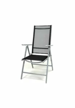 VCM. Klappstuhl Aluminium Komfortbreite Gartenstuhl Textilene Schwarz Rahmen Grau Schwarz