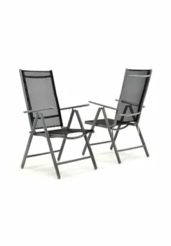 VCM. 2er Set Klappstuhl Aluminium Komfortbreite Textilene Schwarz Rahmen Grau Garten Grau