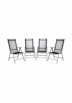 VCM. 4er Set Klappstuhl Aluminium Komfortbreite Alu Textilene Schwarz Rahmen Grau Schwarz