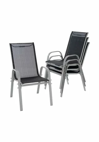 VCM. 4er Set Stapelstuhl Rahmen Hellgrau Textilene Schwarz Gartenstuhl Stapelsessel Schwarz 1 VCM. 4er Set Stapelstuhl Rahmen Hellgrau Textilene Schwarz Gartenstuhl Stapelsessel Schwarz