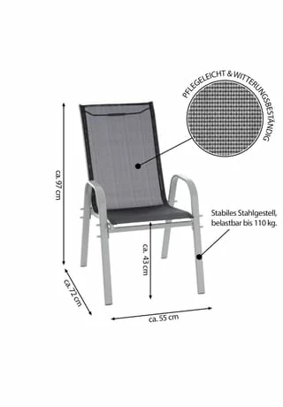 VCM. 4er Set Stapelstuhl Rahmen Hellgrau Textilene Schwarz Gartenstuhl Stapelsessel Schwarz 7 VCM. 4er Set Stapelstuhl Rahmen Hellgrau Textilene Schwarz Gartenstuhl Stapelsessel Schwarz – Bild 7