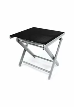 VCM. Klappbarer Alu Hocker Sitzhocker Rahmen Hellgrau Textilene Schwarz Klapphocker Schwarz