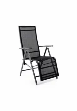 VCM. Alu Liegestuhl Klappstuhl Relaxstuhl Rahmen Anthrazit Bezug Schwarz M. Fußstütze Schwarz