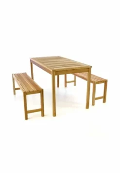 VCM. Gartenmöbelset Picknickset Sitzgruppe Natur Teakholz Bank Tisch 135cm Braun