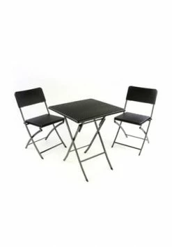 VCM. 3er Set Garnitur Tischset Mit 2 Stühlen Balkonset Rattan-Optik Schwarz Bistroset Schwarz