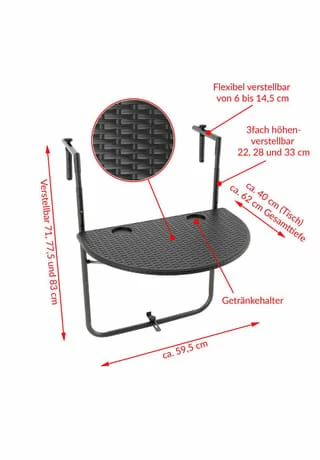 VCM. Balkonhängetisch Balkontisch Wandklapptisch Hängetisch Stabil 59x40 Cm Schwarz Schwarz 5 VCM. Balkonhängetisch Balkontisch Wandklapptisch Hängetisch Stabil 59x40 Cm Schwarz Schwarz – Bild 5