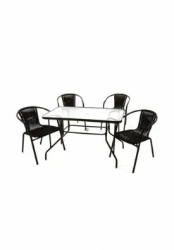 VCM. 5er Bistroset Garnitur Sitzgruppe Gartengarnitur Glastisch Eckig Braun Balkon Schwarz