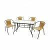 VCM. 5er Bistroset Garnitur Sitzgruppe Gartengarnitur Glastisch Eckig Beige Beige