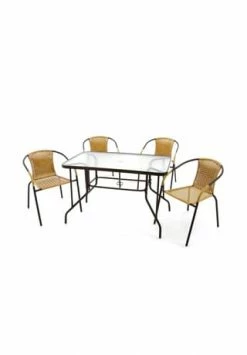 VCM. 5er Bistroset Garnitur Sitzgruppe Gartengarnitur Glastisch Eckig Beige Beige