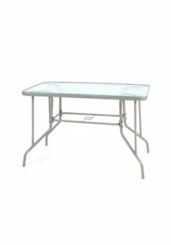 VCM. Bistrotisch Gartentisch Balkontisch Rahmen Grau 110 Cm Eckig Mit Glasplatte Silber