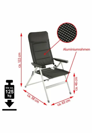 VCM. 2er Set Campingstuhl Extrastarke Polsterung Gartenstuhl Klappstuhl Alu-Stuhl Schwarz 7 VCM. 2er Set Campingstuhl Extrastarke Polsterung Gartenstuhl Klappstuhl Alu-Stuhl Schwarz – Bild 7