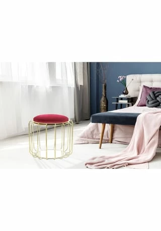 Kayoom Beistelltische Beistelltisch / Pouf Comfortable 110 Rot / Gold 2 Kayoom Beistelltische Beistelltisch / Pouf Comfortable 110 Rot / Gold – Bild 2