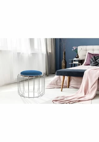 Kayoom Beistelltische Beistelltisch / Pouf Comfortable 110 Dunkelblau / Silber 2 Kayoom Beistelltische Beistelltisch / Pouf Comfortable 110 Dunkelblau / Silber – Bild 2