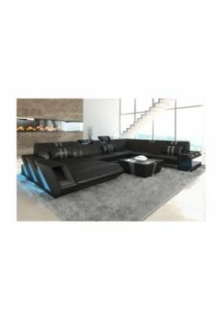 SOFA DREAMS XXL Wohnlandschaft Leder Apollonia Schwarz-grau