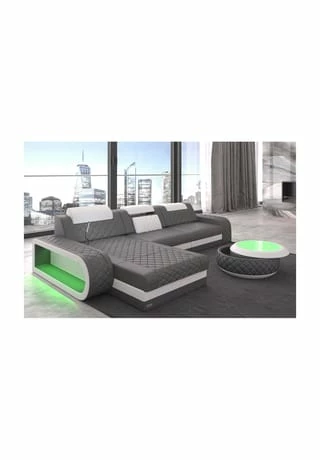 SOFA DREAMS Ecksofa Leder Berlin Grau-weiß 1 SOFA DREAMS Ecksofa Leder Berlin Grau-weiß
