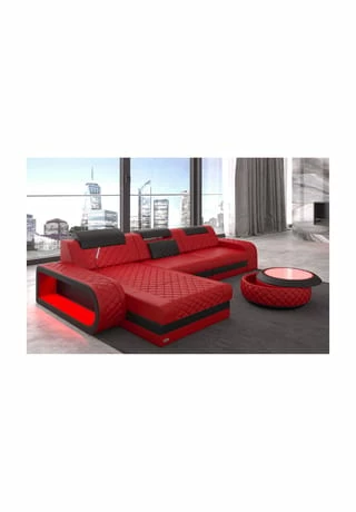 SOFA DREAMS Ecksofa Leder Berlin Rot-schwarz 1 SOFA DREAMS Ecksofa Leder Berlin Rot-schwarz