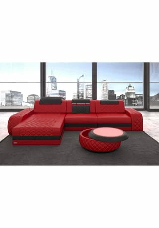 SOFA DREAMS Ecksofa Leder Berlin Rot-schwarz 2 SOFA DREAMS Ecksofa Leder Berlin Rot-schwarz – Bild 2